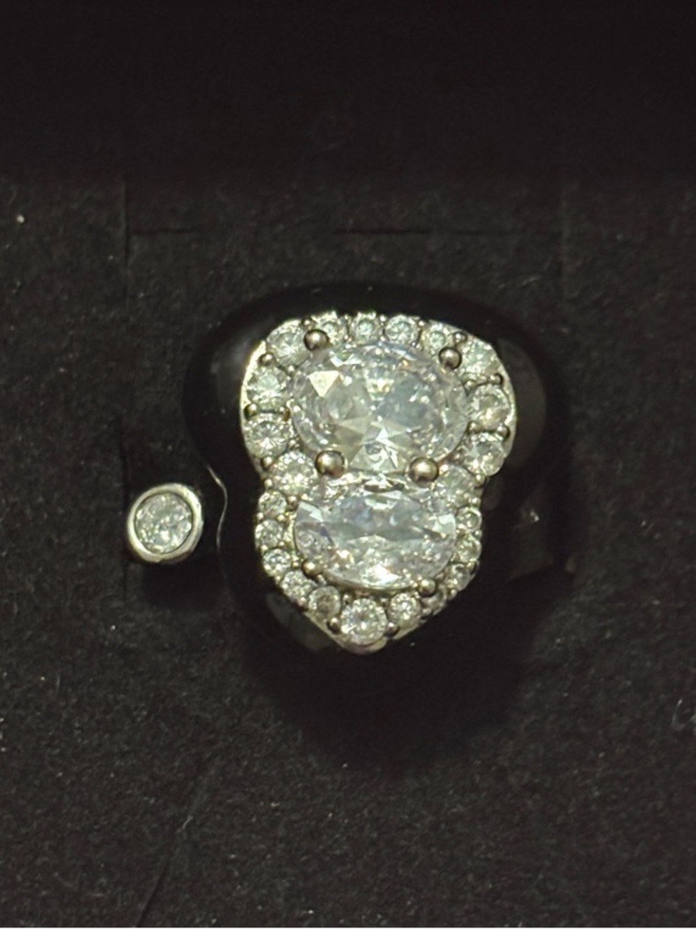 Anthropologie Silver Crystal Cluster Ring with Black Band